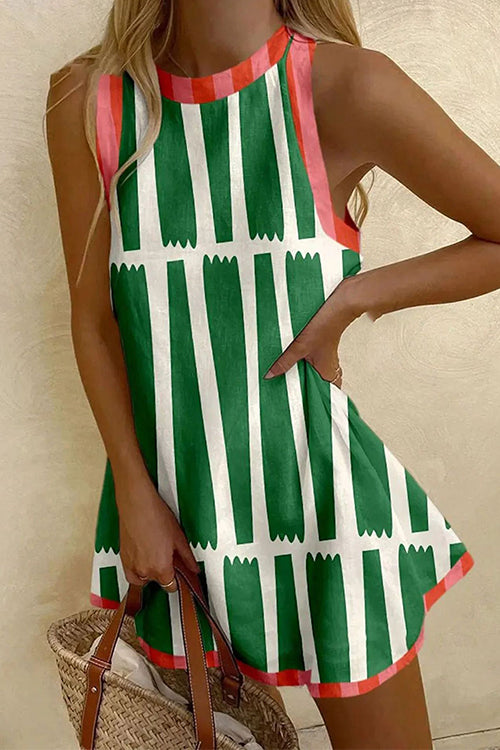 Camilladress Round Neck Color Block Striped Mini Tank Dress