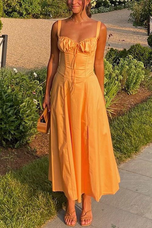 Camilladress Drawstring Neck Slit Bustier Midi Cami Dress