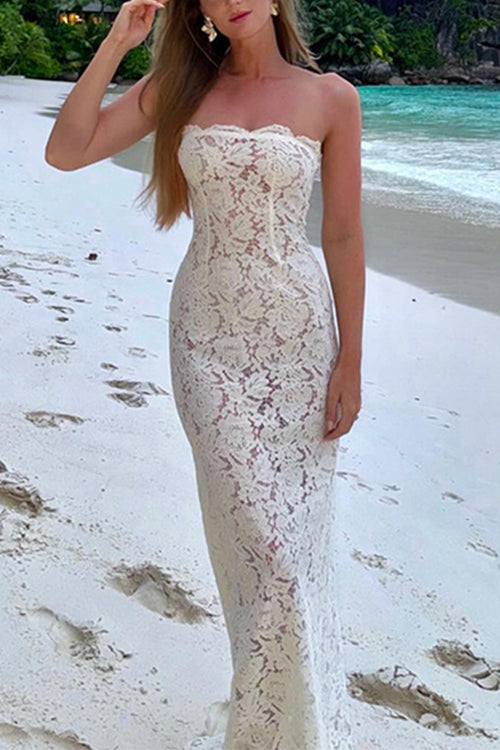Camilladress Strapless Lace Hollow Out Bodycon Maxi Dress