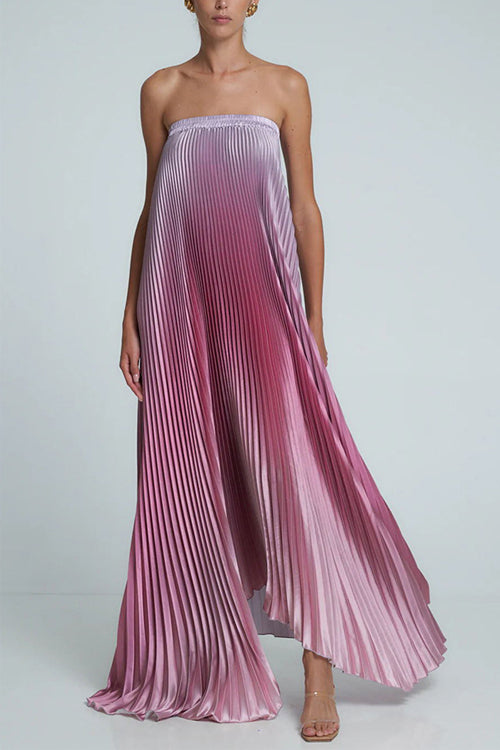 Camilladress Strapless Tube Gradient Ombre Satin Maxi Party Dress