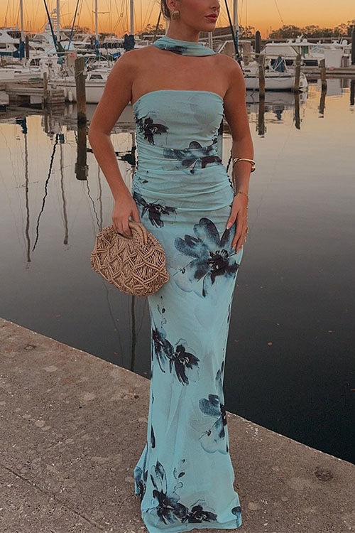 Camilladress Strapless Tube Floral Print Bodycon Maxi Dress