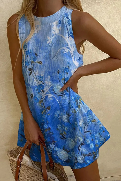 Camilladress Summer Sleeveless Gradient Floral Print Mini Dress