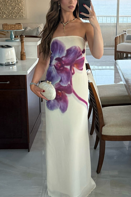 Camilladress Elegant Strapless Floral Print Maxi Dress
