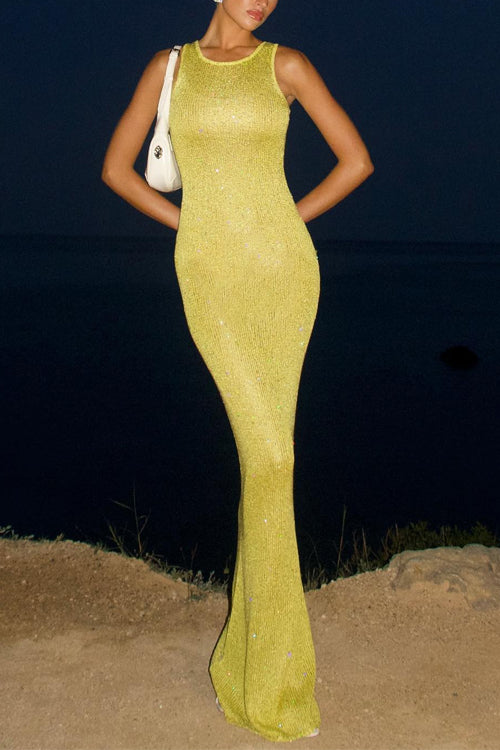 Camilladress Round Neck Sleeveless Bodycon Glitter Maxi Party Dress