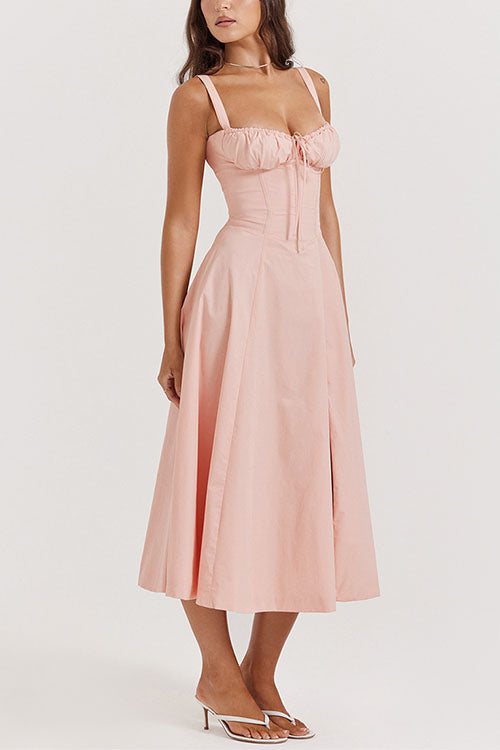 Camilladress Drawstring Neck Slit Bustier Midi Cami Dress