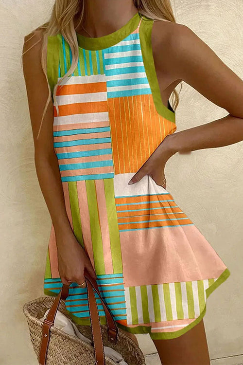 Camilladress Sleeveless Striped Color Block A-line Mini Dress