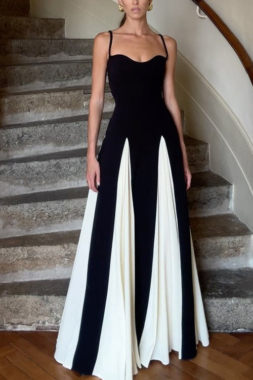 Camilladress Low Cut Color Block Swing Maxi Cami Dress