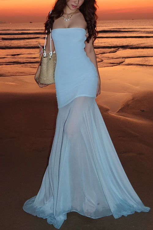 Camilladress Strapless Mesh Splice Bodycon Maxi Dress