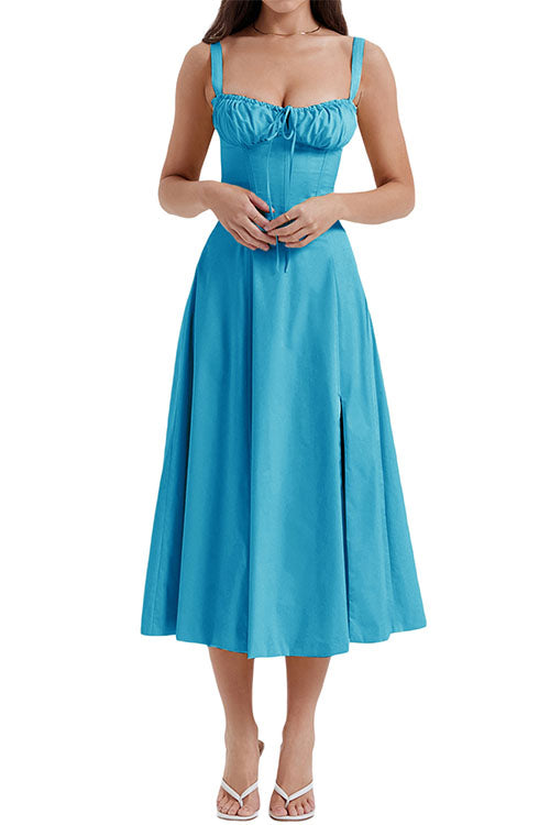 Camilladress Drawstring Neck Slit Bustier Midi Cami Dress