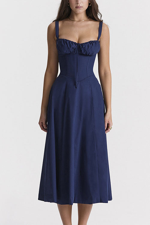 Camilladress Drawstring Neck Slit Bustier Midi Cami Dress