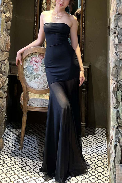 Camilladress Strapless Mesh Splice Bodycon Maxi Dress