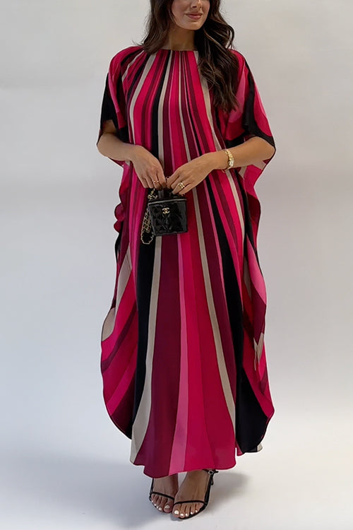 Dolman Sleeves Striped Caftan Maxi Vacation Dress