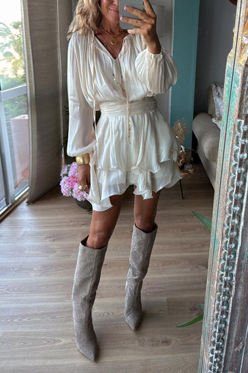 Camilladress Lantern Long Sleeves Waisted Ruffle Mini Dress