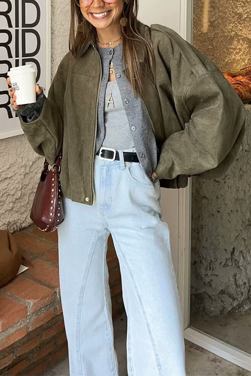 Camilladress Lapel Zip Up Trendy Bomber Jacket