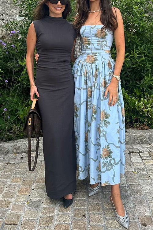 Camilladress Spaghetti Strap Waisted Floral Print A-line Maxi Dress