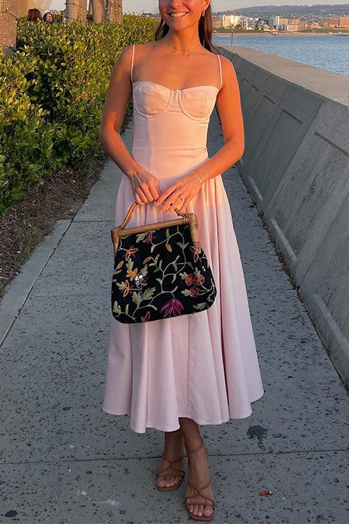 Camilladress Spaghetti Strap Pocketed Corset Swing Midi Dress