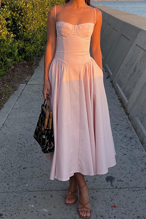 Camilladress Spaghetti Strap Pocketed Corset Swing Midi Dress