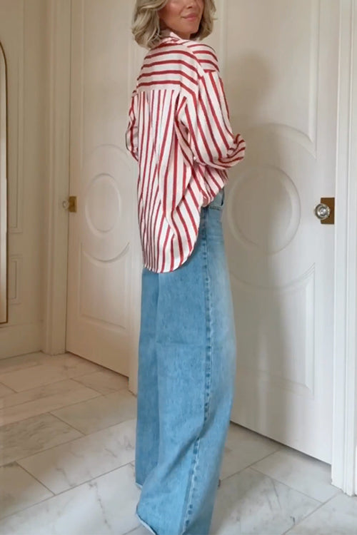 Camilladress Long Sleeves Button Down Striped Blouse Shirt