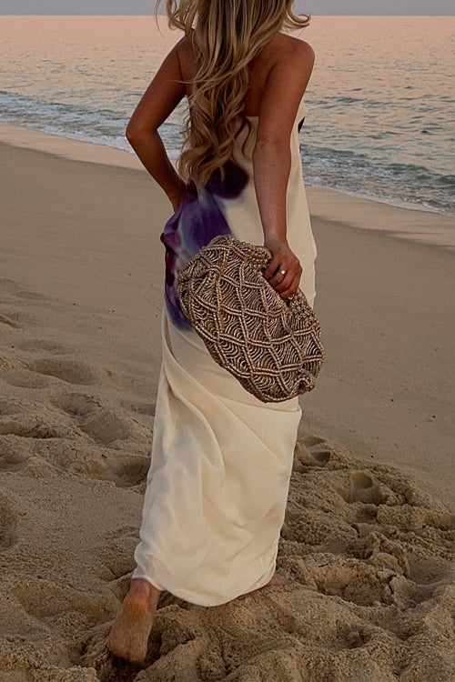 Camilladress Elegant Strapless Floral Print Maxi Dress