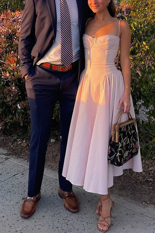 Camilladress Spaghetti Strap Pocketed Corset Swing Midi Dress