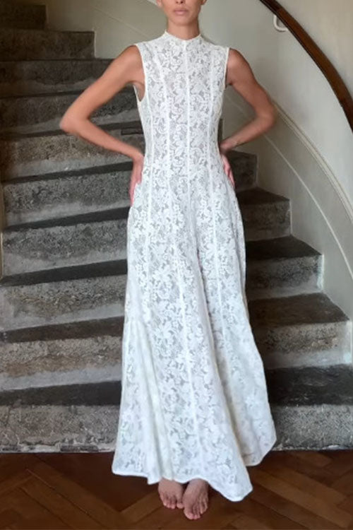 Camilladress Mockneck Sleeveless A-line Lace Maxi Dress