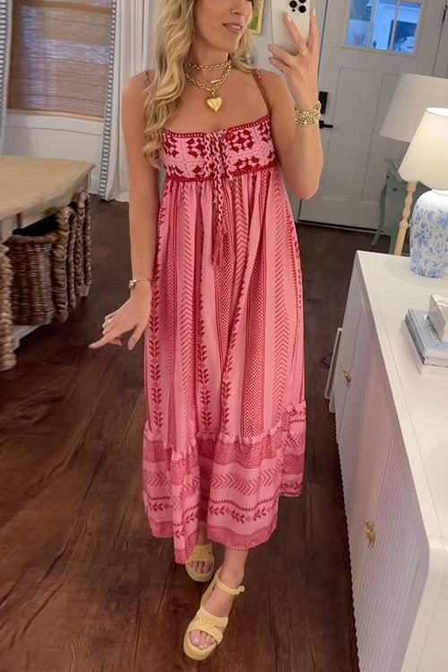 Camilladress Crochet Top Printed Flowy Ruffle Maxi Cami Dress