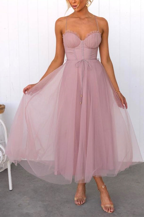 Camilladress Backless Tie Waist Mesh Swing Maxi Cami Dress