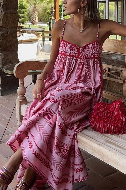 Camilladress Crochet Top Printed Flowy Ruffle Maxi Cami Dress