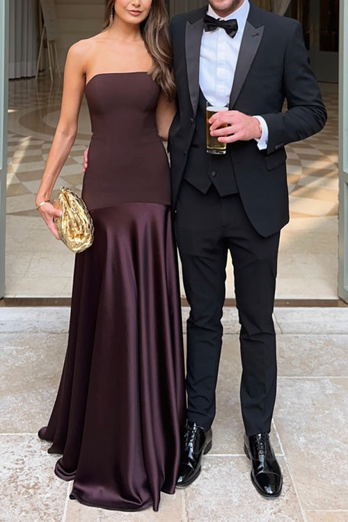 Camilladress Strapless Satin Patchwork Flare Maxi Dress