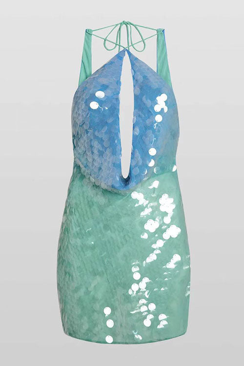 Camilladress Halter Cut Out Open Back Sequin Mini Dress