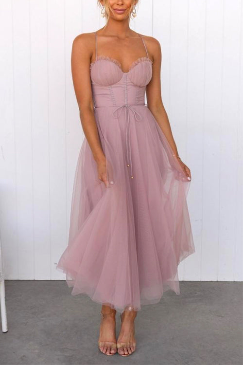 Camilladress Backless Tie Waist Mesh Swing Maxi Cami Dress