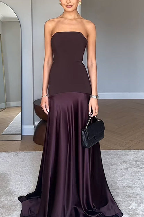 Camilladress Strapless Satin Patchwork Flare Maxi Dress