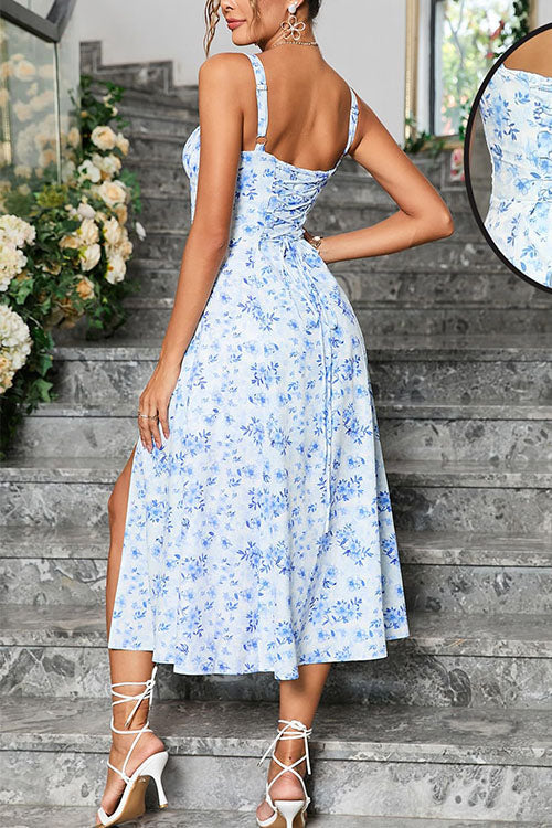 Camilladress Adjustable Strap Back Lace-up Slit Midi Dress