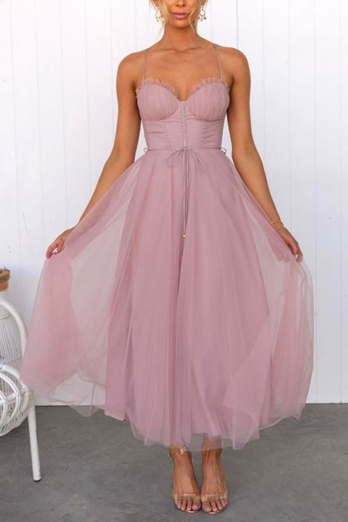 Camilladress Backless Tie Waist Mesh Swing Maxi Cami Dress