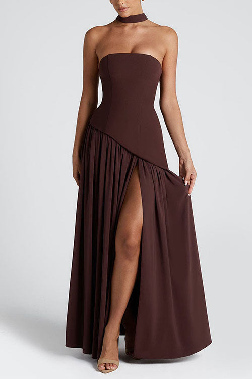 Camilladress Strapless Back Lace-up High Slit Splice Maxi Dress