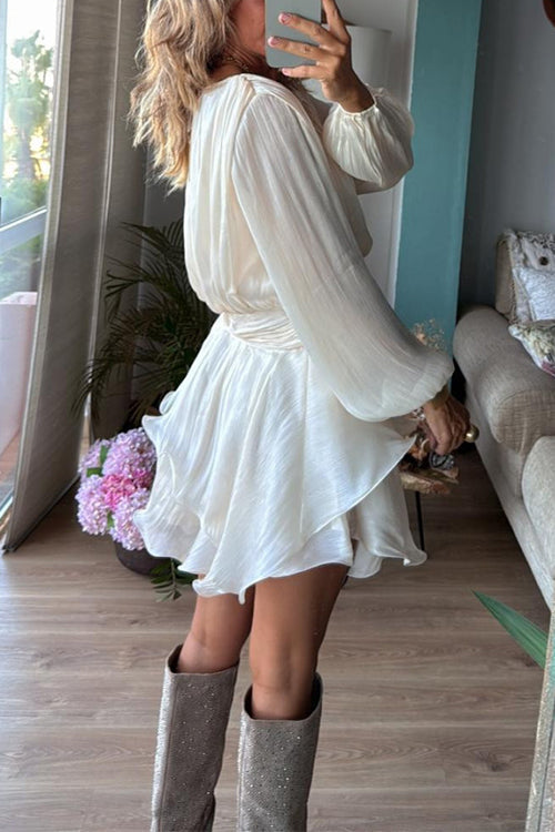 Camilladress Lantern Long Sleeves Waisted Ruffle Mini Dress