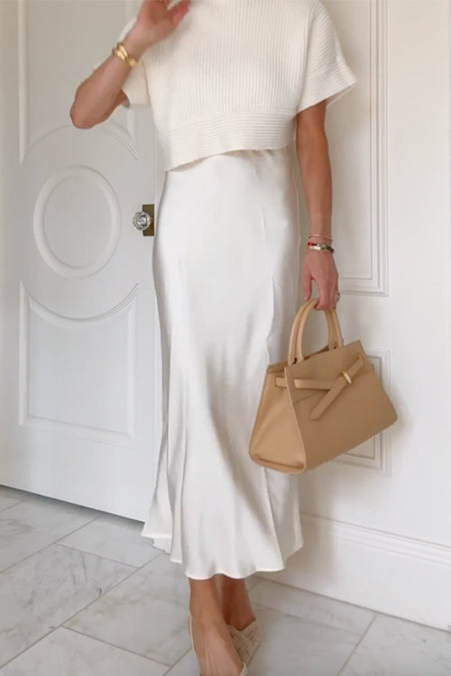 Camilladress High Rise Solid Satin Midi Skirt