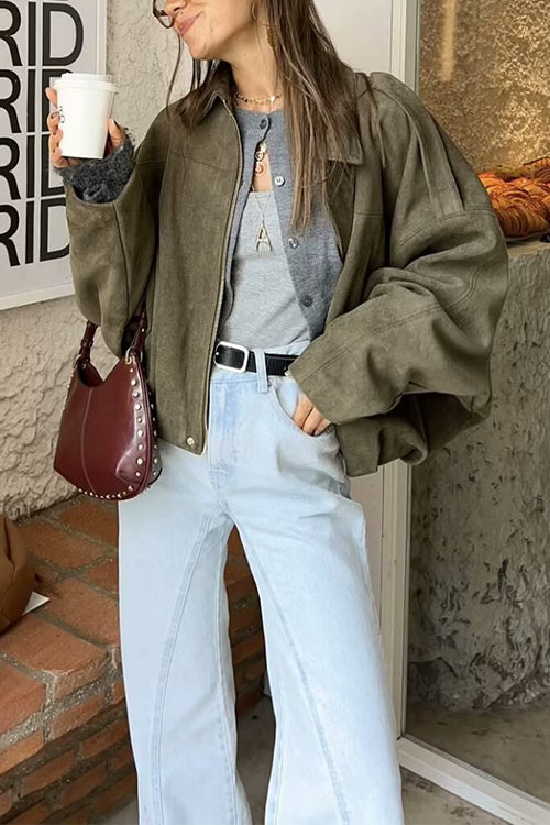 Camilladress Lapel Zip Up Trendy Bomber Jacket