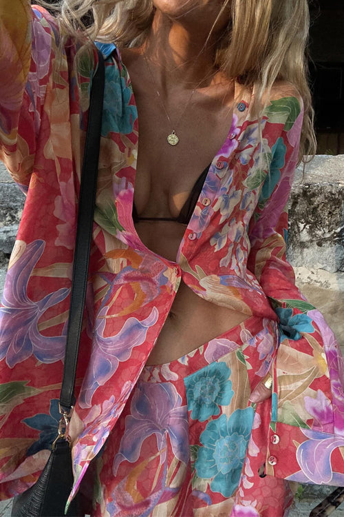 Camilladress Long Sleeves Button Up Shirt and Wide Leg Pants Floral Print Set