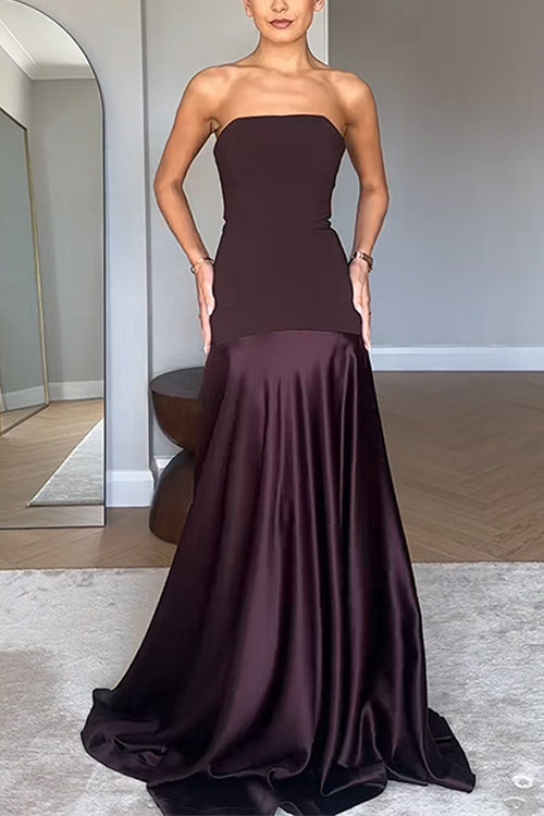 Camilladress Strapless Satin Patchwork Flare Maxi Dress