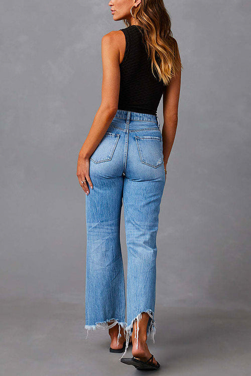 Camilladress Raw Hem Ripped Flare Bottoms Denim Pants