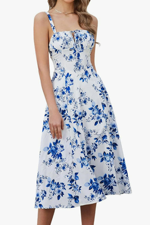 Camilladress Adjustable Strap Back Lace-up Slit Midi Dress