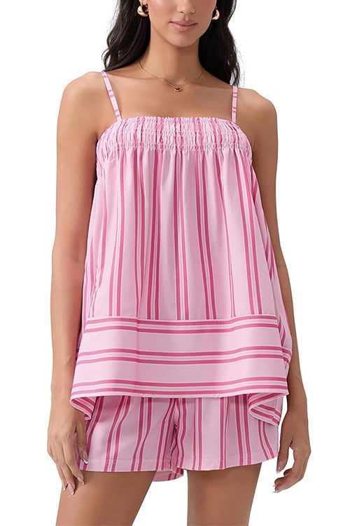 Camilladress Striped Square Neck Cami Top and Shorts Lounge Set