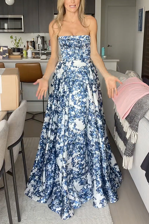 Camilladress Strapless Back Lace-up Print Maxi Party Dress