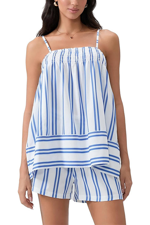 Camilladress Striped Square Neck Cami Top and Shorts Lounge Set