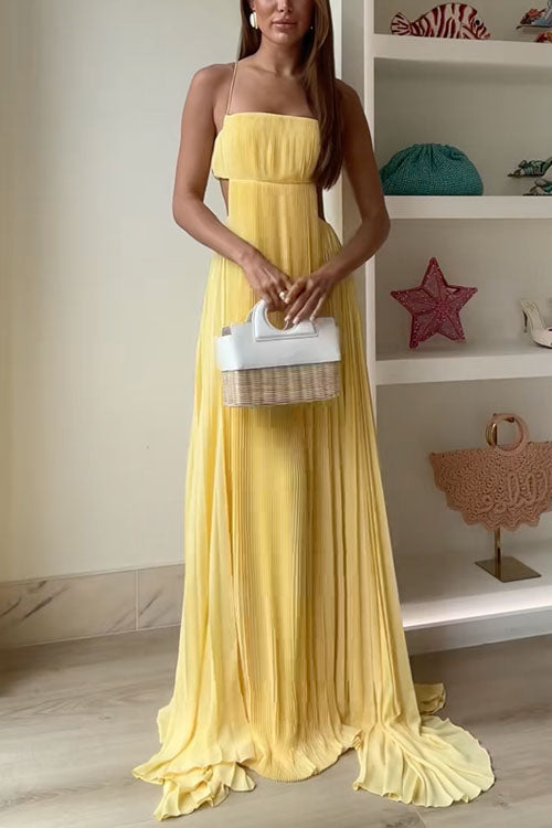 Camilladress Spaghetti Strap Back Cut Out Pleated Maxi Dress