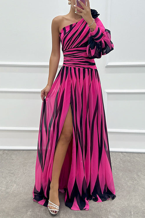 Camilladress One Shoulder Waisted Slit Printed Maxi Dress