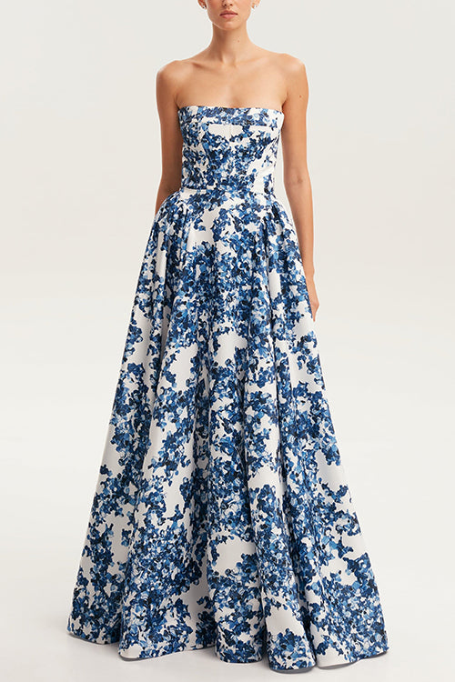 Camilladress Strapless Back Lace-up Print Maxi Party Dress