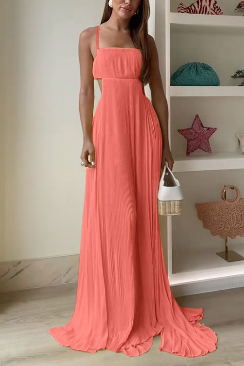Camilladress Spaghetti Strap Back Cut Out Pleated Maxi Dress