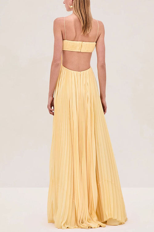 Camilladress Spaghetti Strap Back Cut Out Pleated Maxi Dress